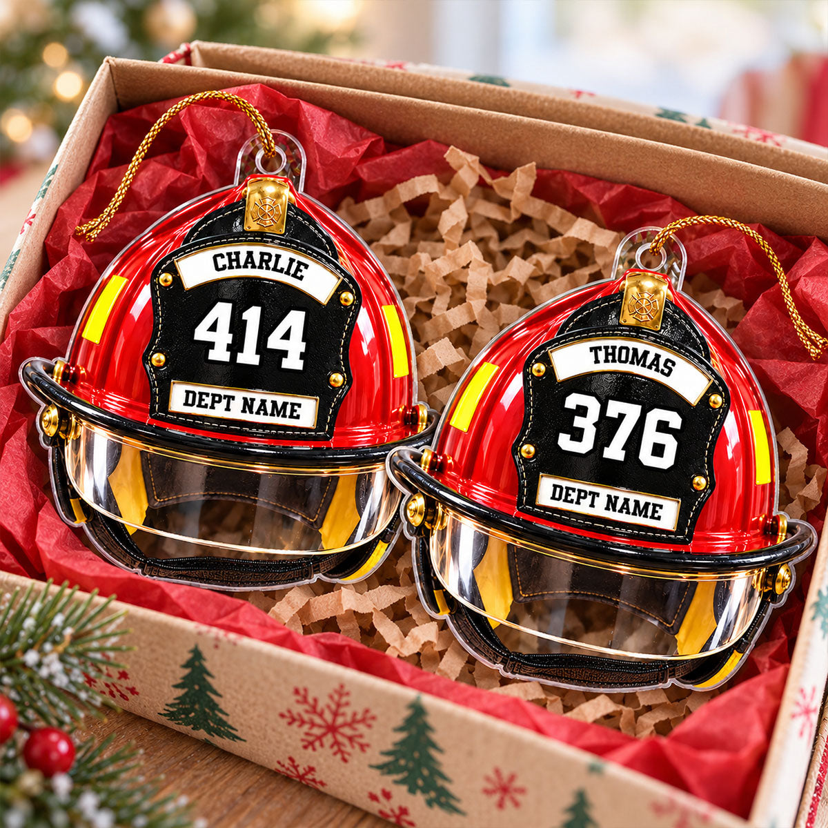 Firefighter Helmet Front View 2D Flat Printed - Personalized Acrylic Ornament - Christmas Gift For Firefighter Department