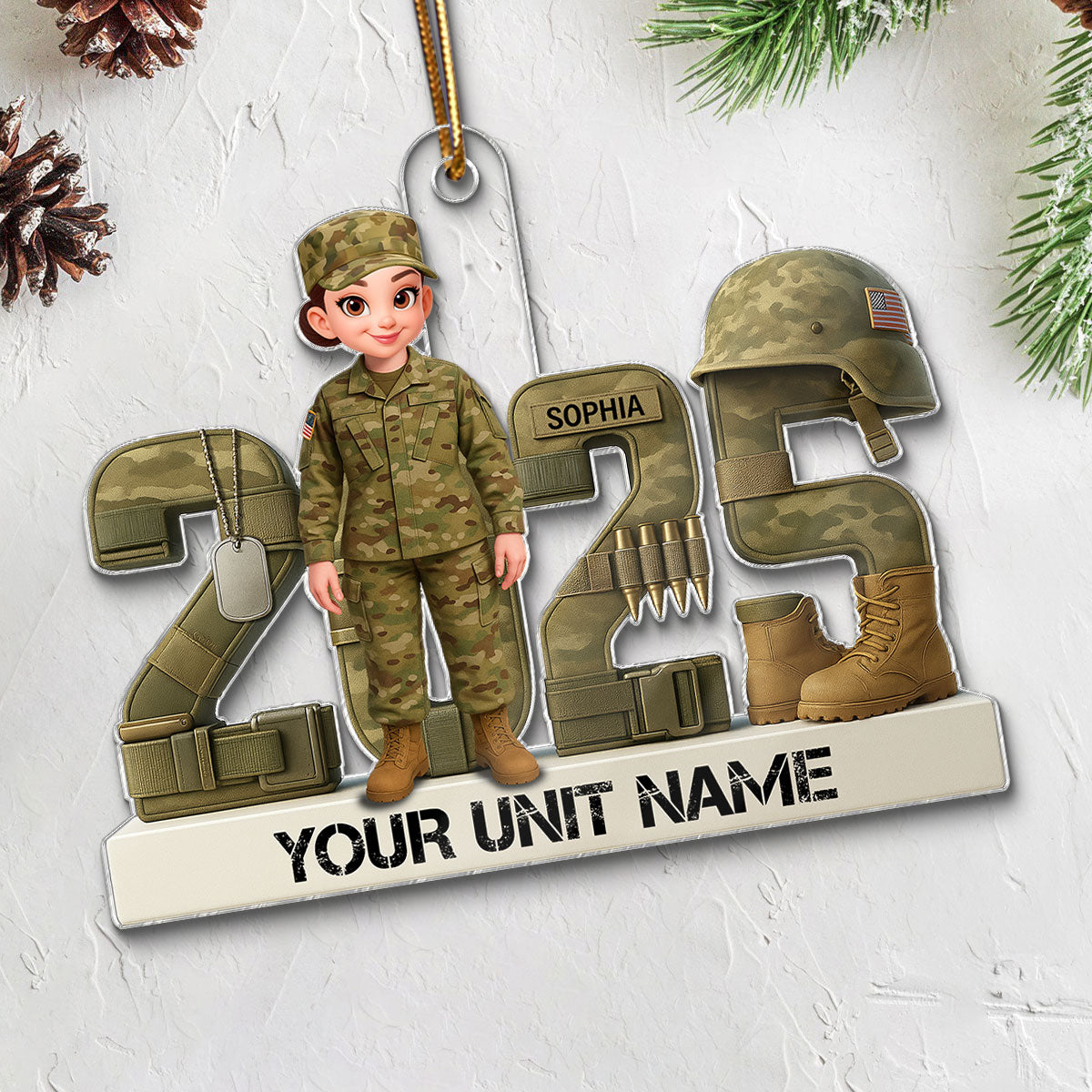 3D Effect Christmas Army Soldier - Personalized Acrylic Ornament