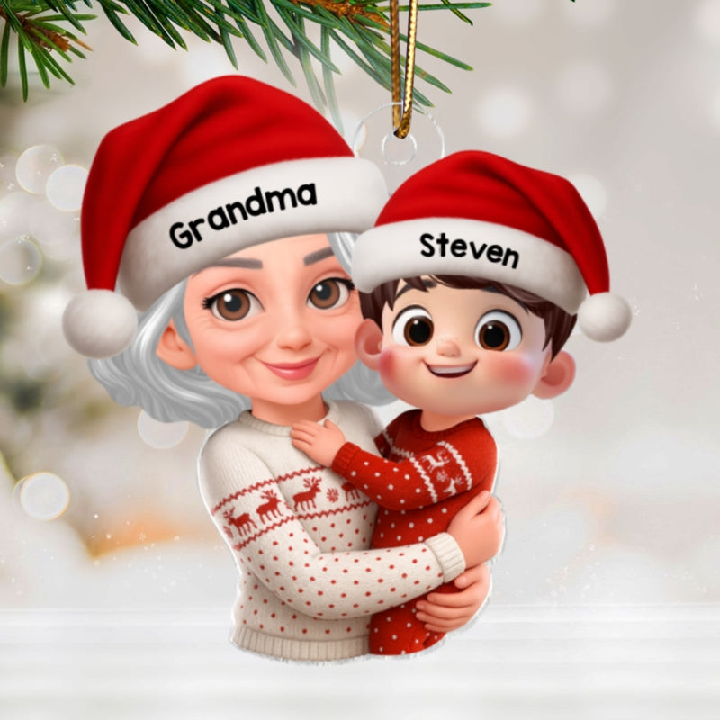Christmas Joyful Grandma Hugging Grandkid - Personalized Acrylic Ornament - Gift For Grandkid