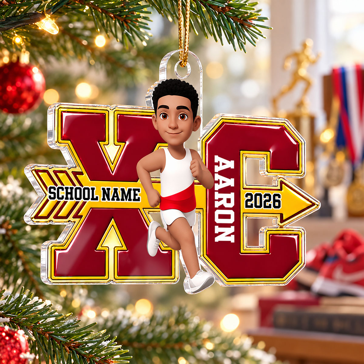 Cross Country For Boy Girl - Personalized Acrylic Ornament - High school Runner Keepsake, Custom Running Christmas Gift For Runner Grandkids