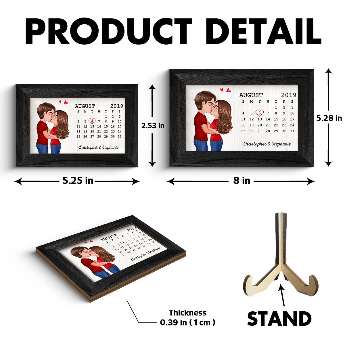 Couple Kissing Anniversary Calendar Personalized 2-layer Wooden Plaque