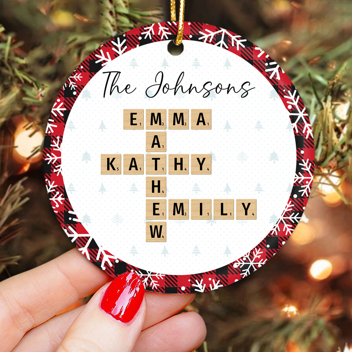 Christmas Plaid Family Crossword Puzzle Art Christmas Decor Personalized Ceramic Ornament