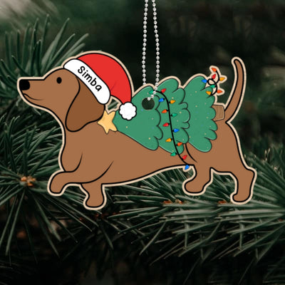 Cute Dachshund Walking Christmas Tree Personalized Wooden Ornament