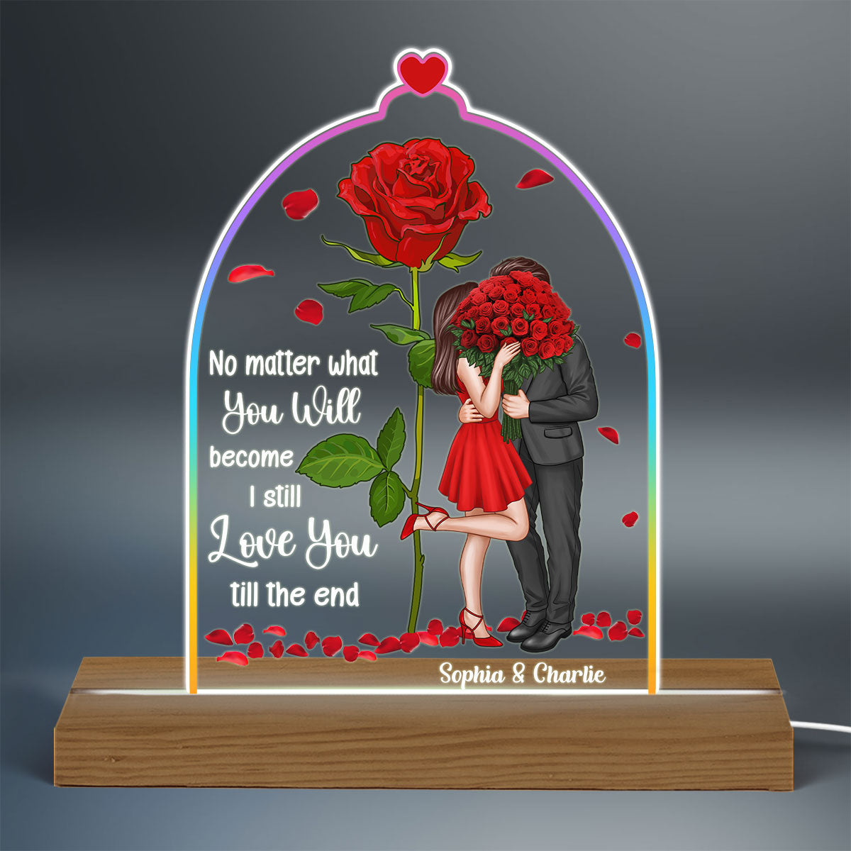 Standing Couple Kissing Rose Personalized Dome Shaped Acrylic LED Night Light