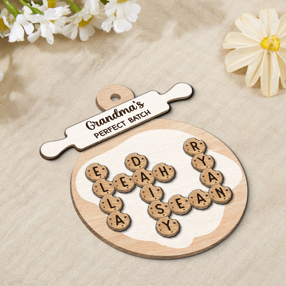 Grandma's Perfect Batch Cookies Crossword Puzzle Personalized 2-Layer Wooden Ornament
