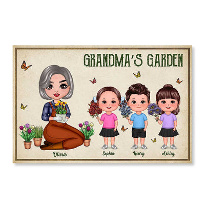 Grandma‘s Garden Doll Woman And Grandkids Birth Flowers Personalized Poster