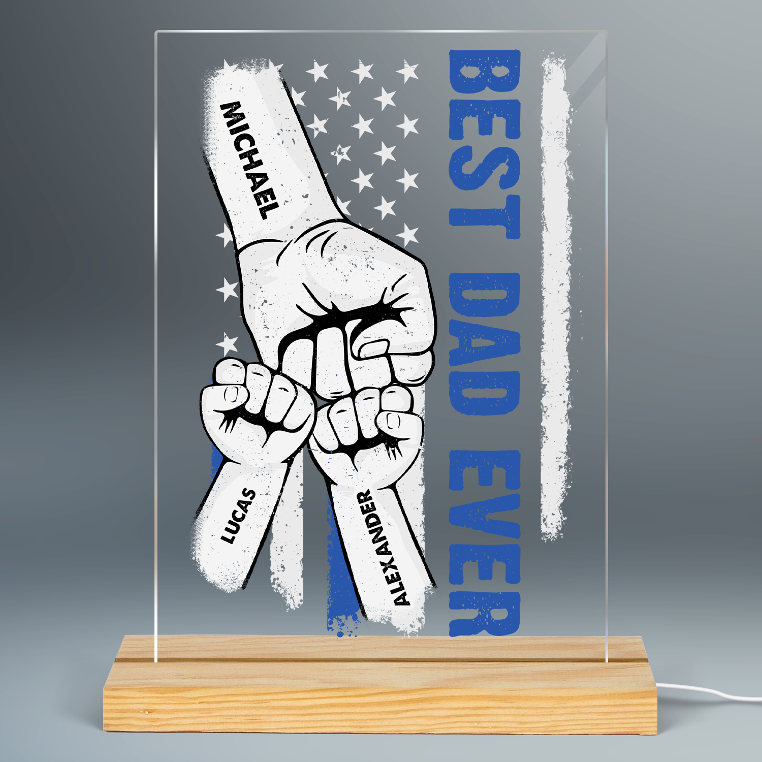 Best Dad Grandpa Ever Flag Father‘s Day Gift Personalized Rectangle Acrylic Plaque With LED Night Light
