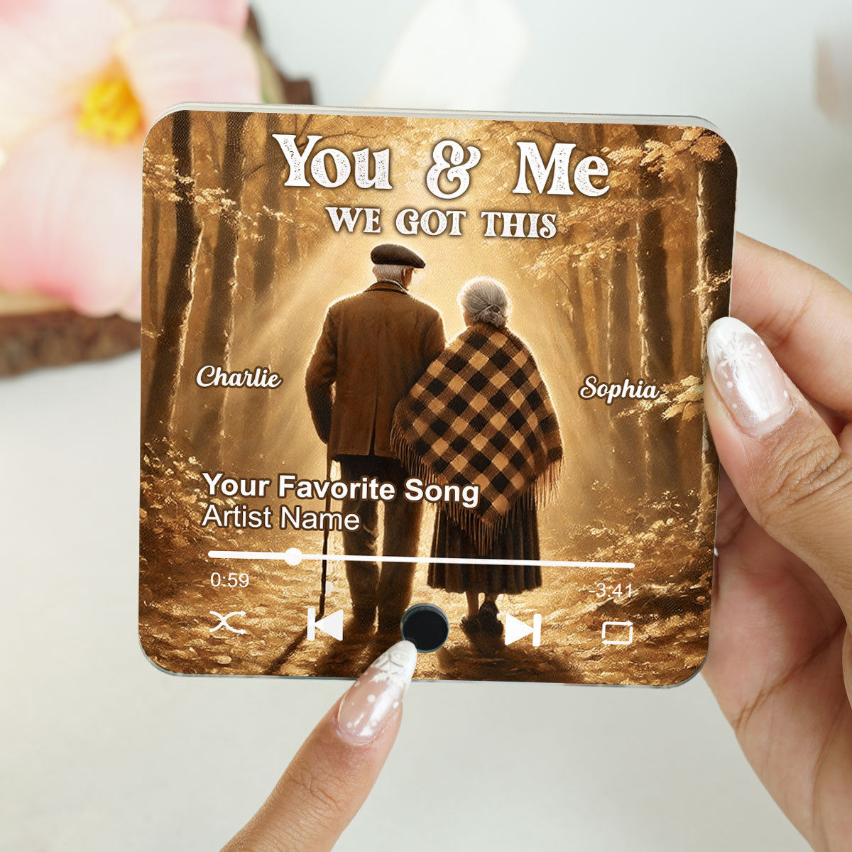 Old Couple Walking In The Forest Personalized Music Fridge Magnet, Heartfelt 2025  Gift For Couple, For Him, For Her, Boyfriend, Girlfriend, Husband, Wife