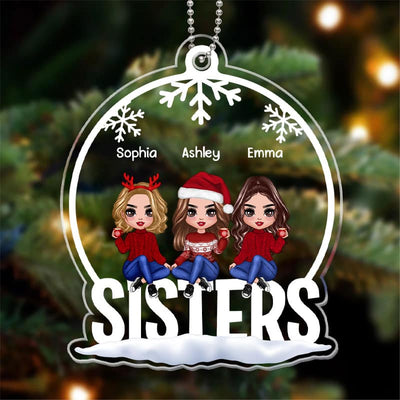 Sisters Sitting On Words Personalized Acrylic Ornament