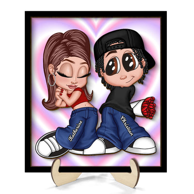 Y2K Couple Background Personalized 2-layer Wooden Plaque, Gift For Him, For Her
