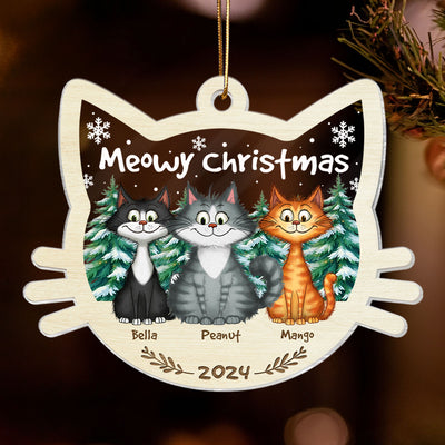 Funny Cat Personalized Christmas 2024 Acrylic Ornament, Custom Meowy Christmas Ornament, Christmas Gift For Cat Lover, Cat Mom Christmas Decor