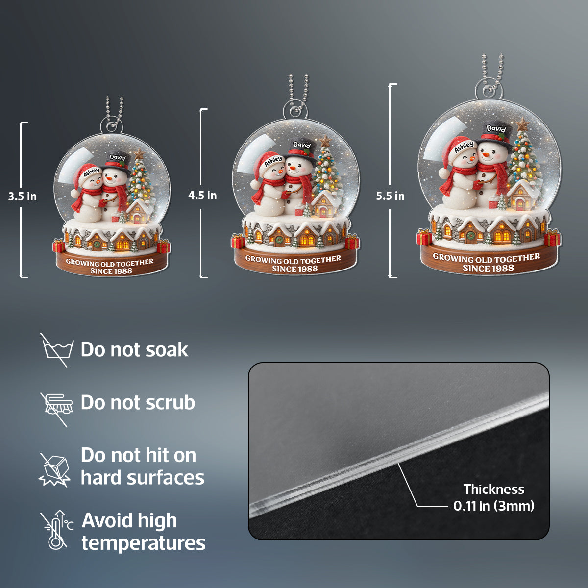 Snow Globe Snowman Couple Growing Old Together Personalized Acrylic Ornament, 3D Effect, Christmas Gift for him, Gift for her