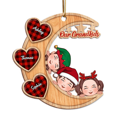 Our Grandkids Peeking On Moon Personalized Wooden Ornament