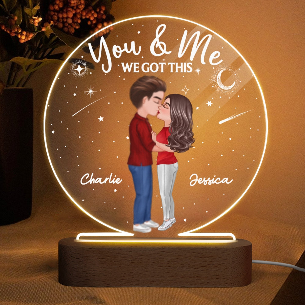 Doll Couple Kissing Personalized Circle Acrylic Plaque With LED Night Light - Valentine‘s Day Gift - Anniversary Gift For Her - Gift For Him