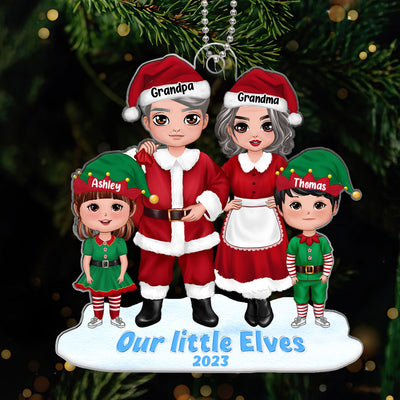 Our Little Elves Grandpa Grandma Claus Personalized Acrylic Ornament