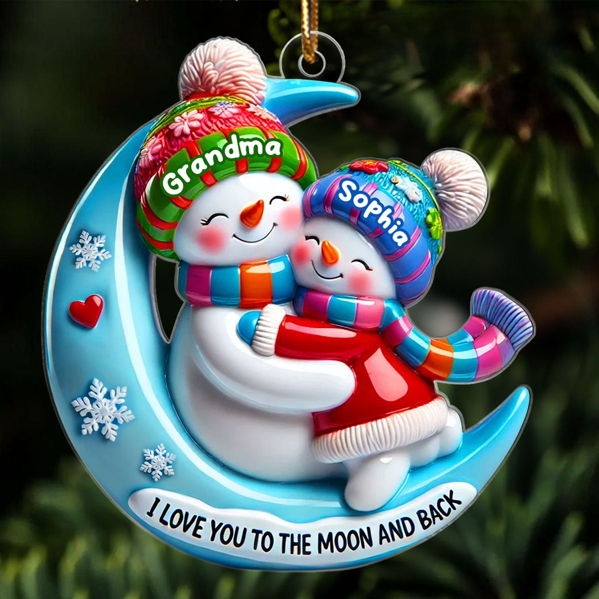 3D Effect Blue Moon Grandma Hugging Grandkid On The Moon Personalized Acrylic Ornament, Christmas Gift For Granddaughter, Grandson