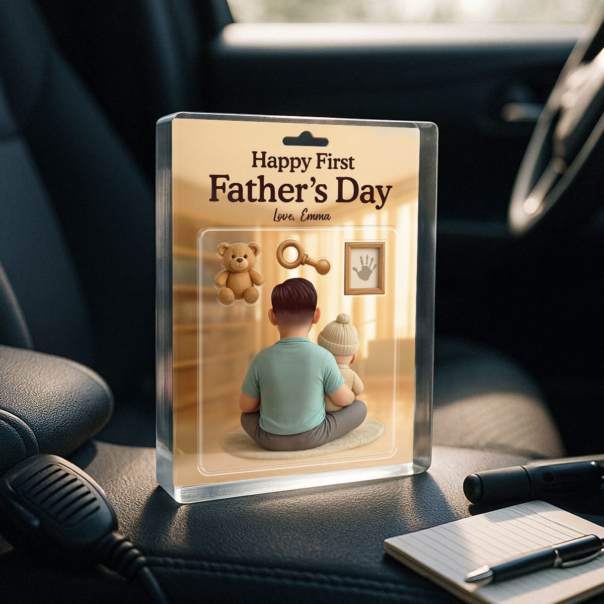 Happy First  Custom Figure 3D Effect Personalized Rectangle Acrylic Block Plaque