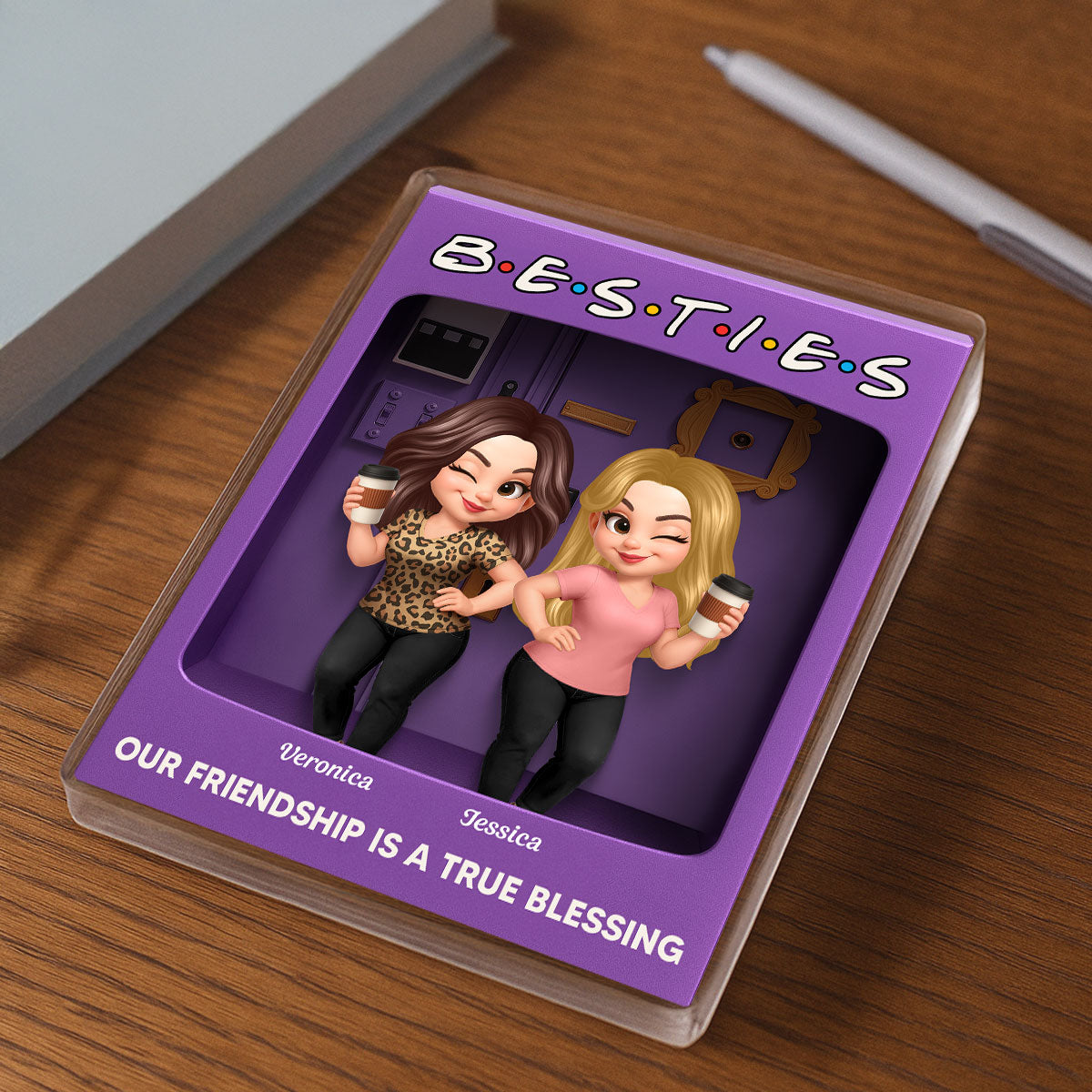 Besties Forever Best Friends Purple Toy Box Style Personalized Acrylic Block Plaque, Friendship Gift For Besties