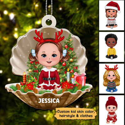 Doll Kids In Pearl Shell Christmas Personalized Wooden Ornament