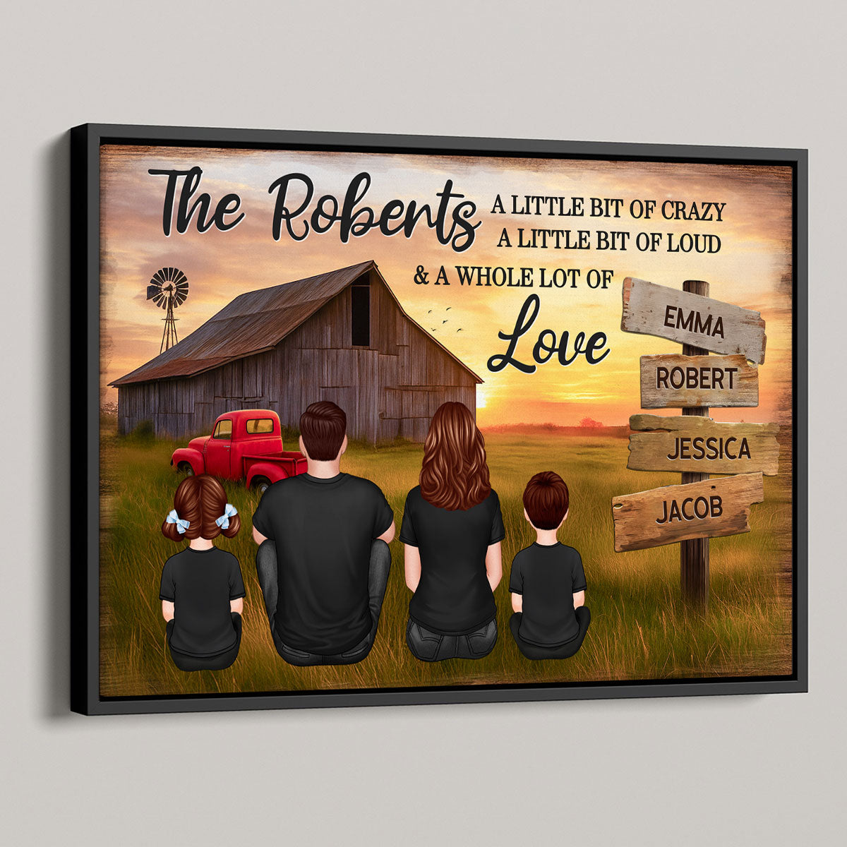 Family Wood Sign Sunset Farmhouse Personalized Poster, Father's Day gift for Dad, Husband, Grandpa