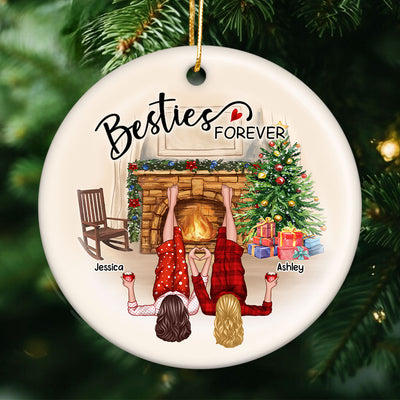 Sisters Besties By The Fireplace Personalized Ceramic Ornament, Christmas Gift for Besties, Sisters