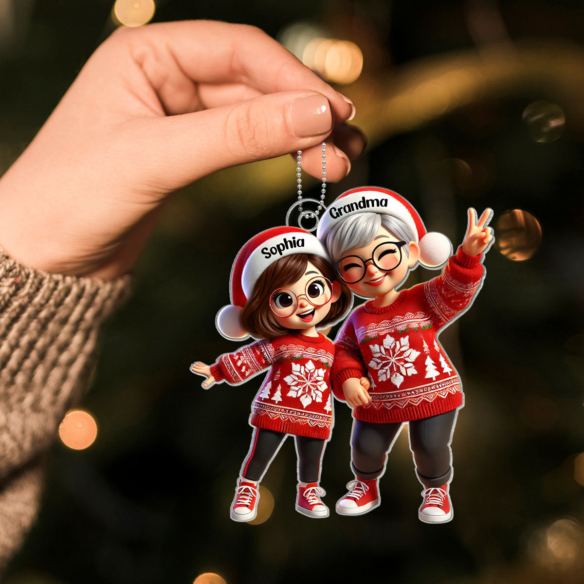 3D Effect Happy Christmas Grandma Grandkids Personalized Acrylic Ornament, Gift For Granddaughter, Christmas Gift