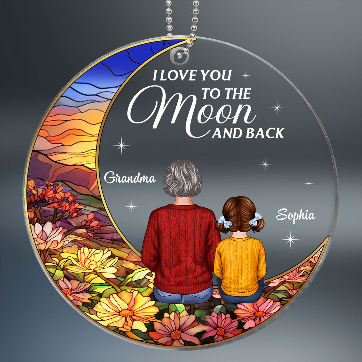 Landscape Moon Grandma Grandkids On Moon Personalized Acrylic Ornament