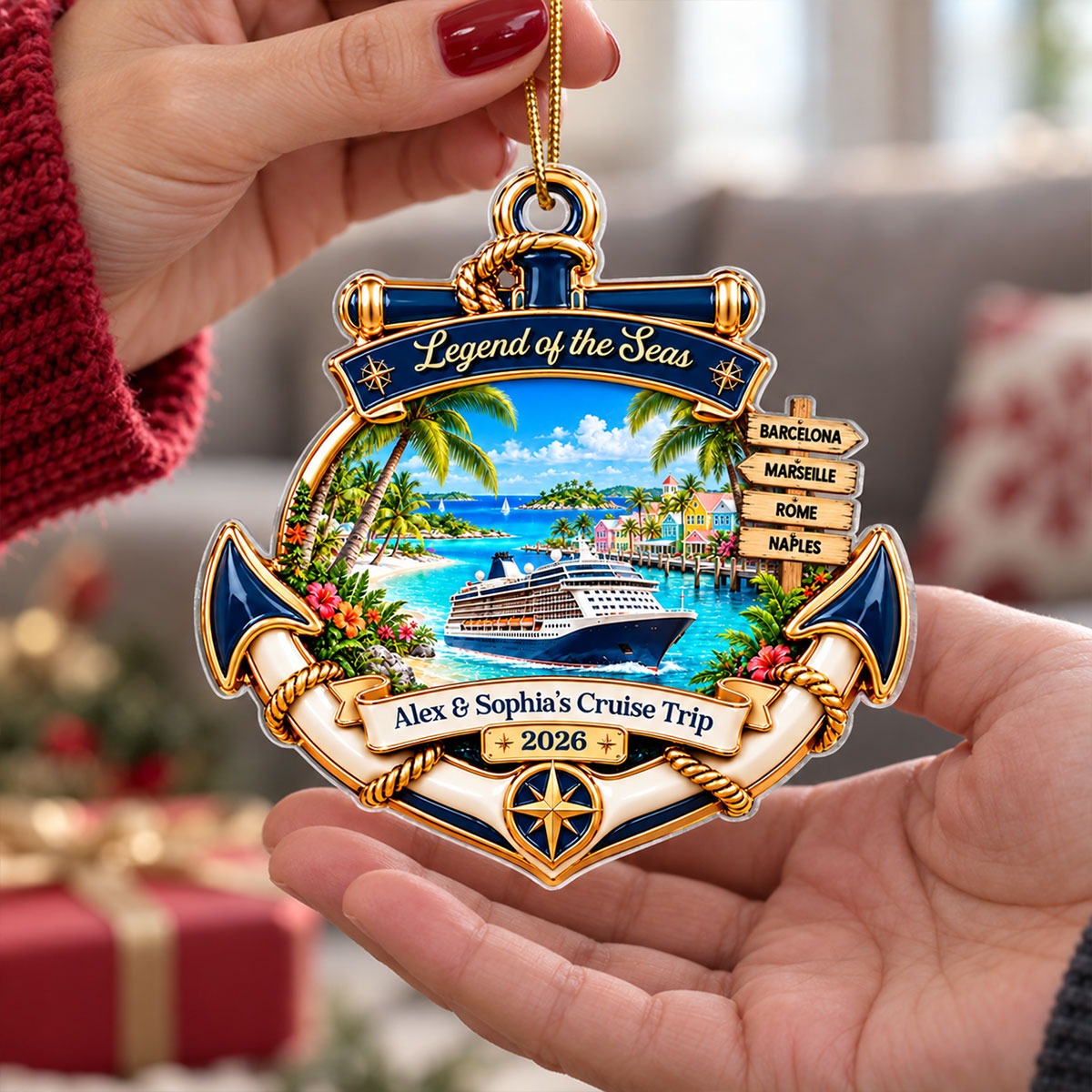 Cruise Destinations Directional Sign 2D Flat Printed - Personalized Acrylic Ornament - Cruise Trip Keepsake, Christmas Tree Decor For Family, Couples