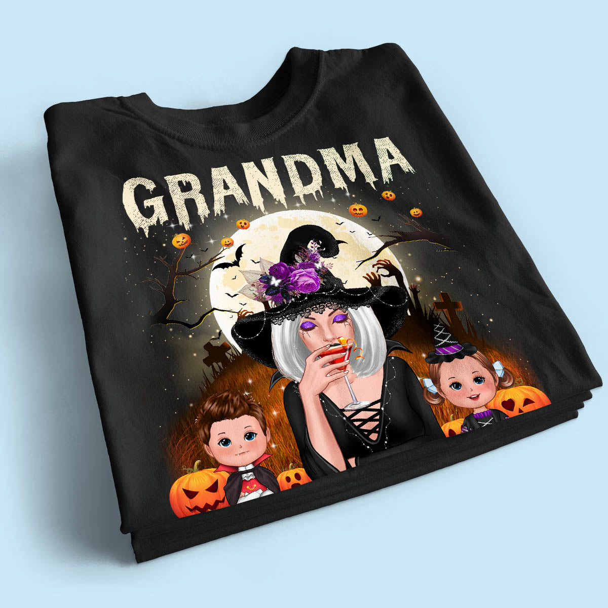Grandma Mom And Kids Halloween Night Personalized Shirt