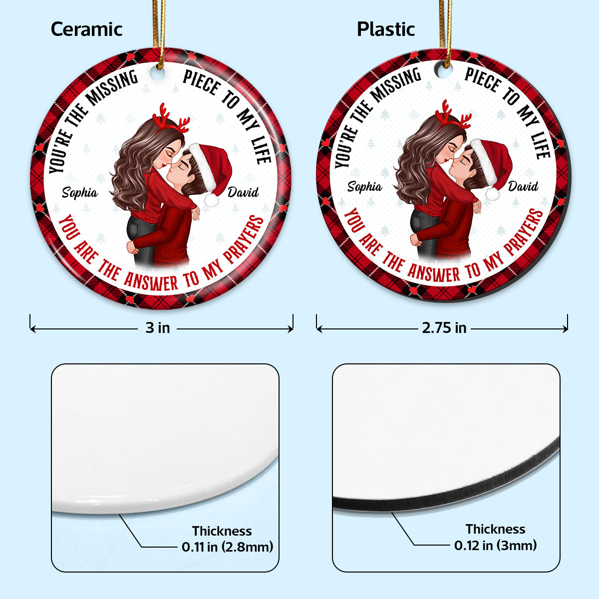 The Missing Piece To My Life The Answer To My Prayer Hugging Kissing Couple Personalized Circle Ornament