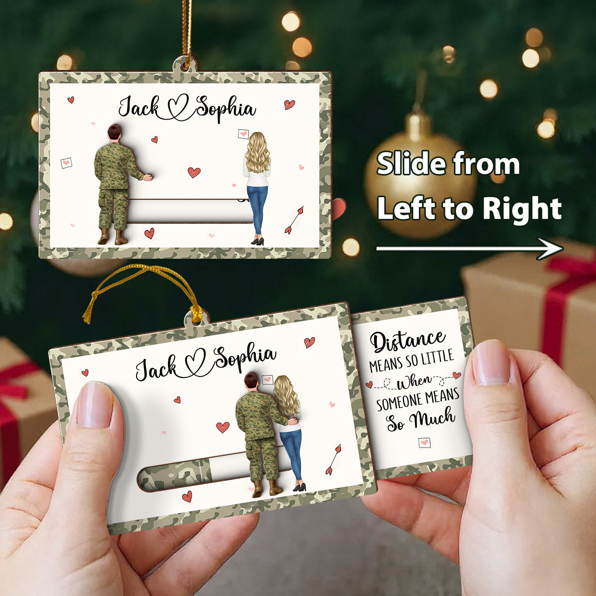 Distance Mean Nothing When Someone Mean Everything - Personalized Slide Ornament - Christmas Gift For Army Couple