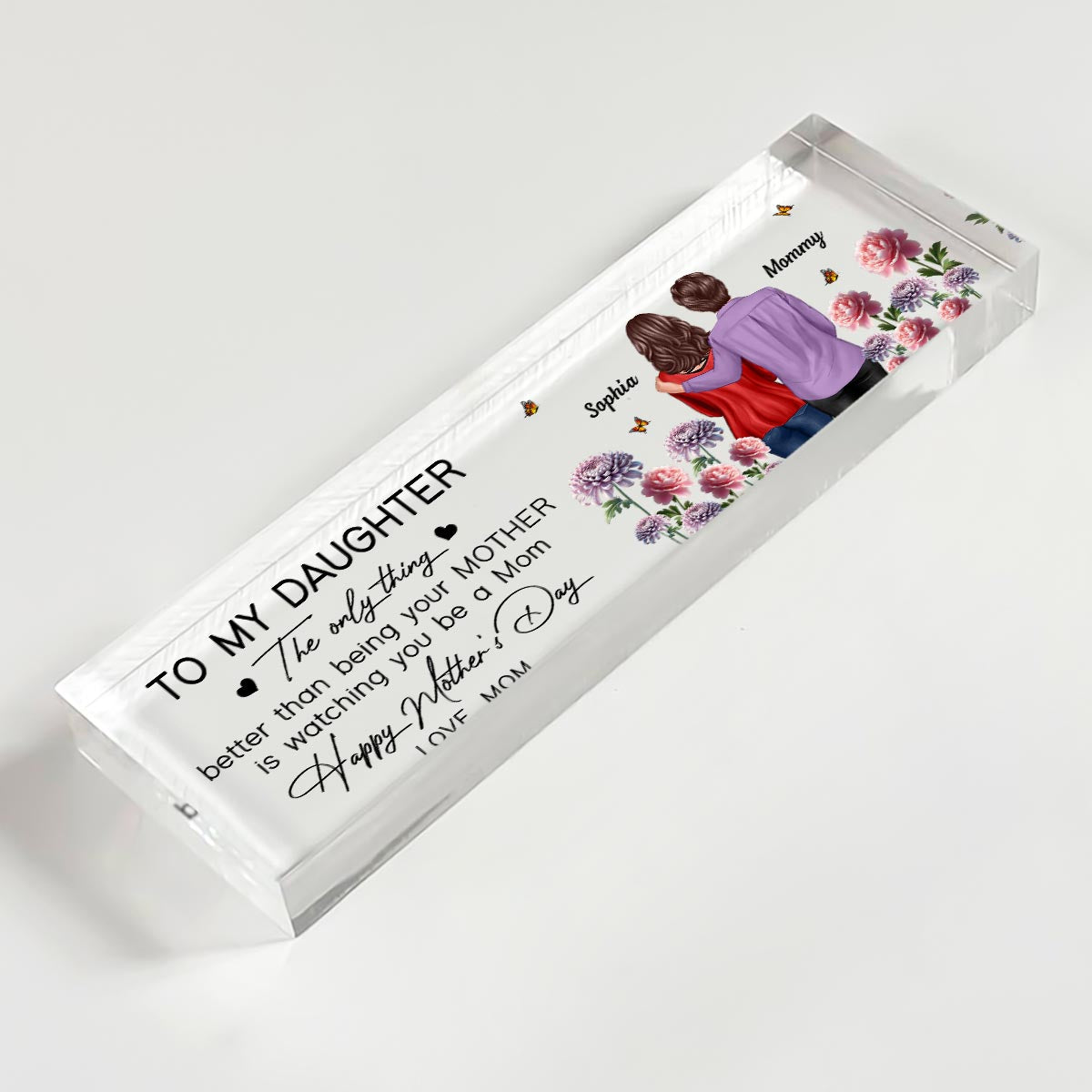 To My Daughter From Mom Happy Mother's Day Birth Flower Personalized Desk Block, Gift For Daughter