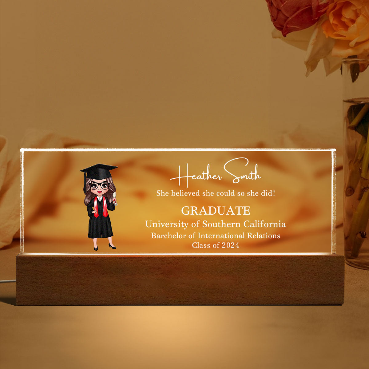 Class Of 2025 Senior Doll Graduation Gift For Daughter Personalized Acrylic LED Night Light
