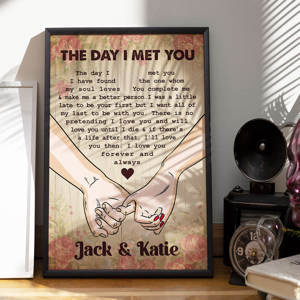The Day I Met You Couple Hands Personalized Vertical Poster, Heartfelt 2025  Gift, Anniversary Gift