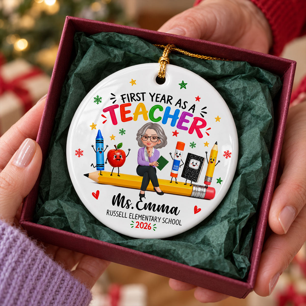 First Year Teaching - Personalized Ceramic Ornament - New Teacher Gift, Teaching Journey Keepsake For Teachers