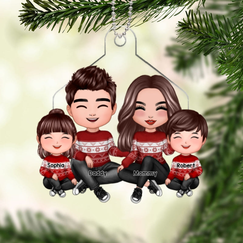 Happy Face Doll Family Sitting Christmas Gifts Personalized Acrylic Ornament