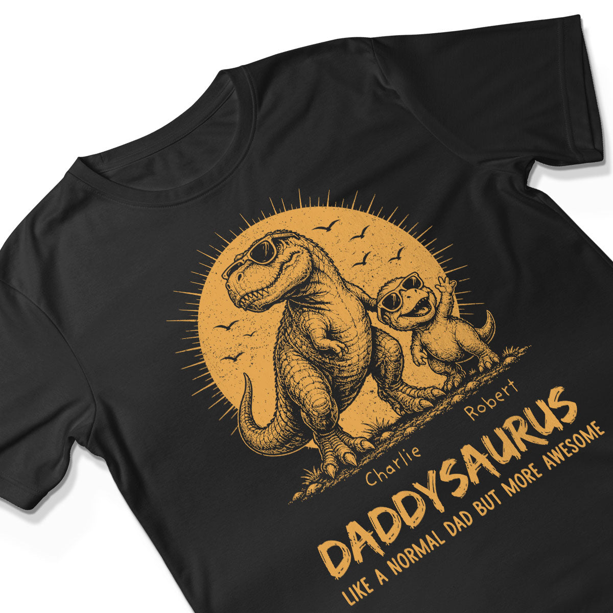 Retro Yellow Vintage Daddysaurus - Personalized Shirt - Funny Father's Day Gift For Dad, Husband