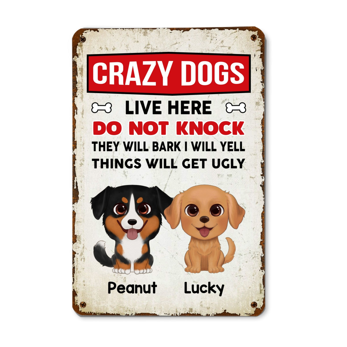 Watercolor Cute Dogs Crazy Dogs Live Here Personalized Metal Sign