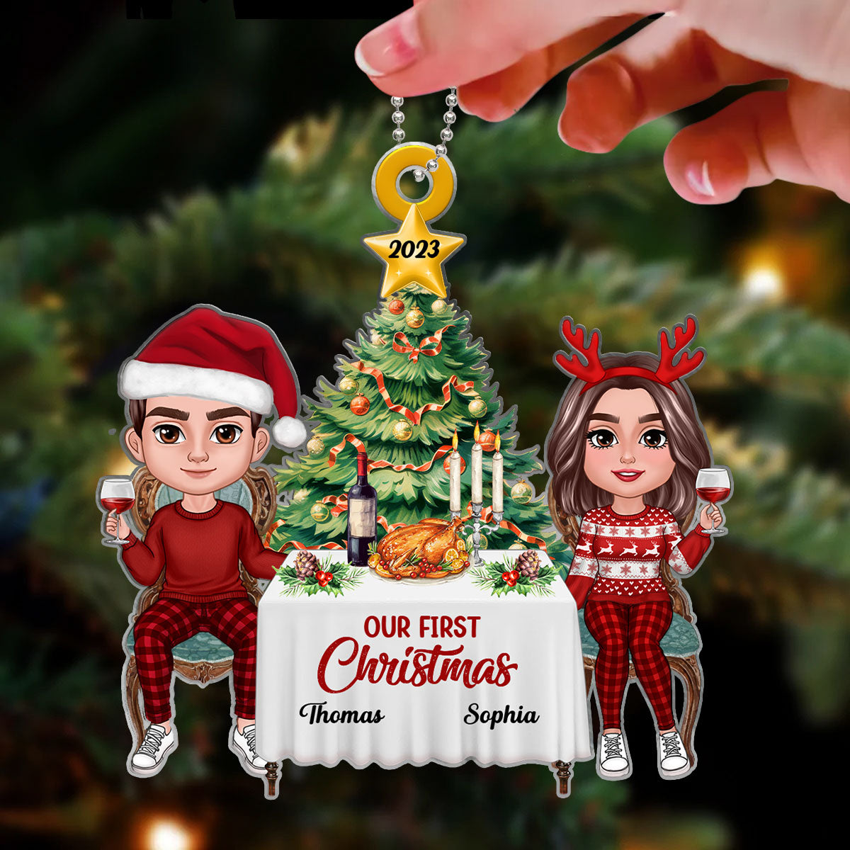 Doll Couple First Christmas Dinner Personalized Acrylic Ornament