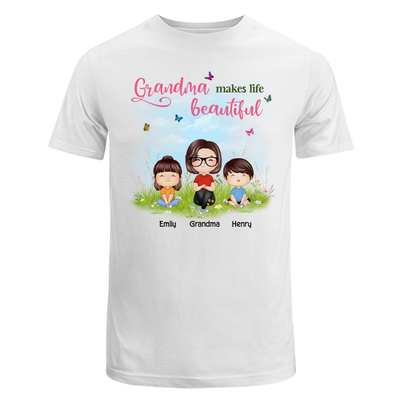 Mom Grandma Makes Life Beautiful Wildflower Doll Family Watercolor Mother‘s Day Gift Personalized Shirt