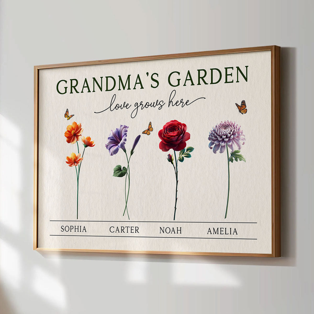 Grandma's Garden 3D Effect Birth Month Flower Personalized Poster, Gift For Grandma