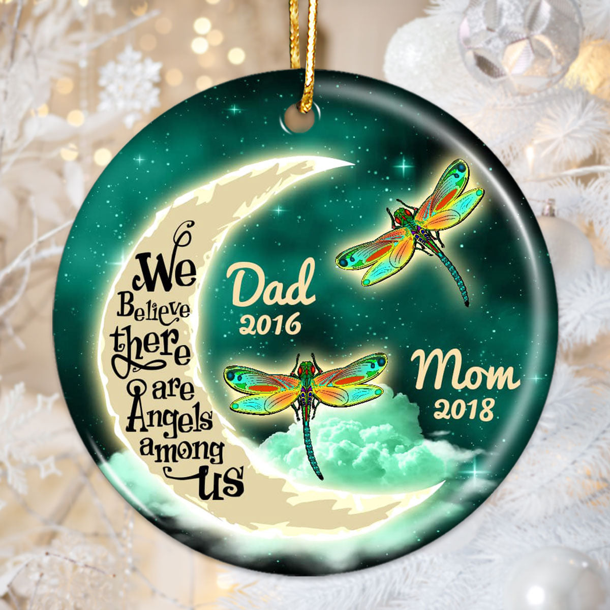 Moon And Dragonflies Memorial Personalized Circle Ornament