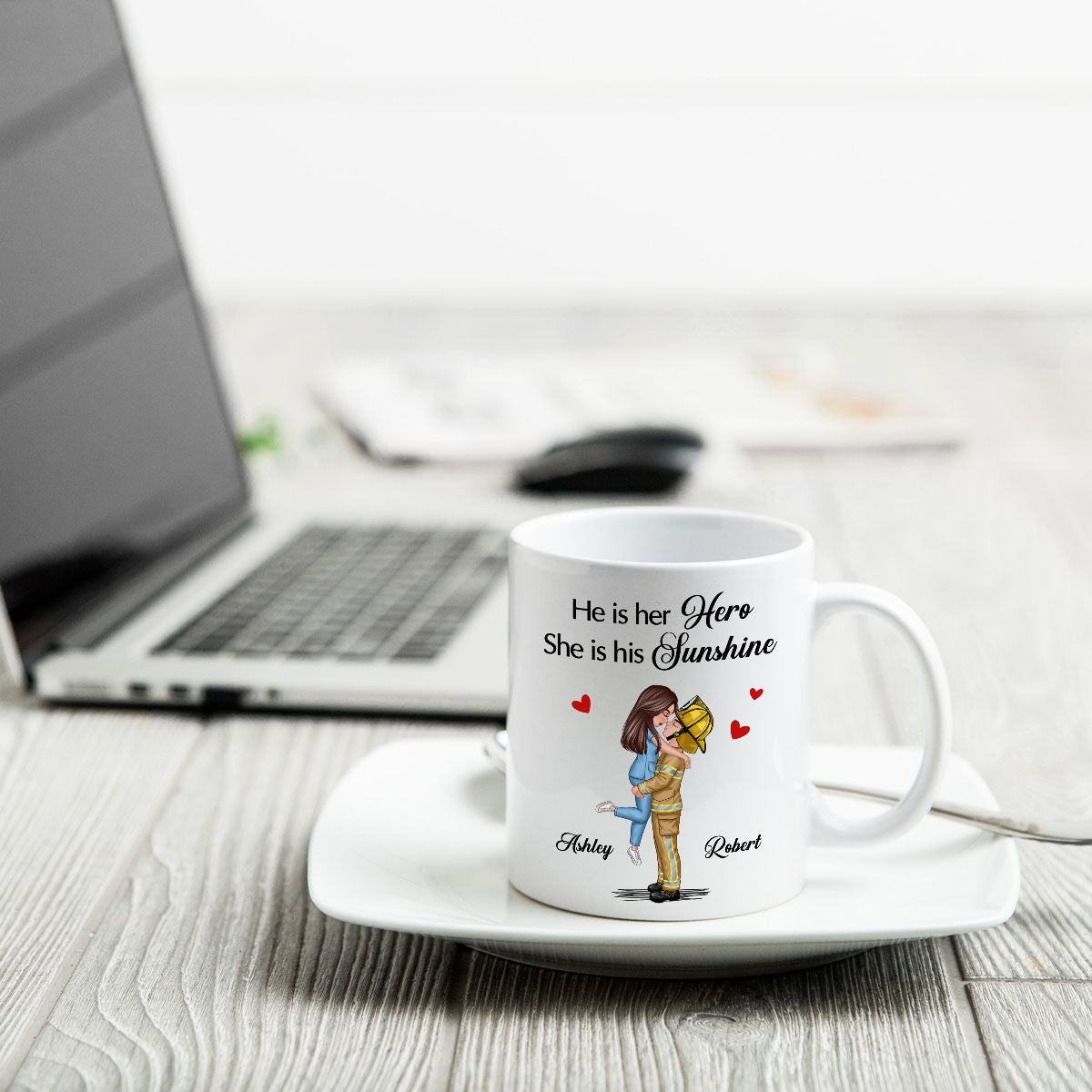 Her Hero His Sunshine Couple Valentine‘s Day Gifts by Occupation Gift For Her Gift For Him Firefighter, Nurse, Police Officer Personalized Mug