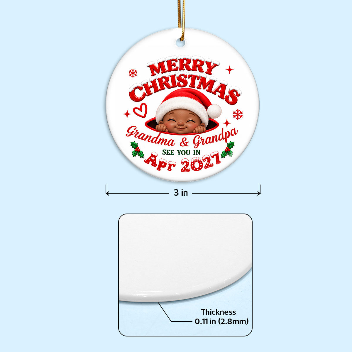 Merry Christmas Grandma & Grandpa - Personalized Ceramic Ornament - Pregnancy Announcement, Christmas Gift For Grandparents, Grandma, Grandpa, Expecting Grandparents
