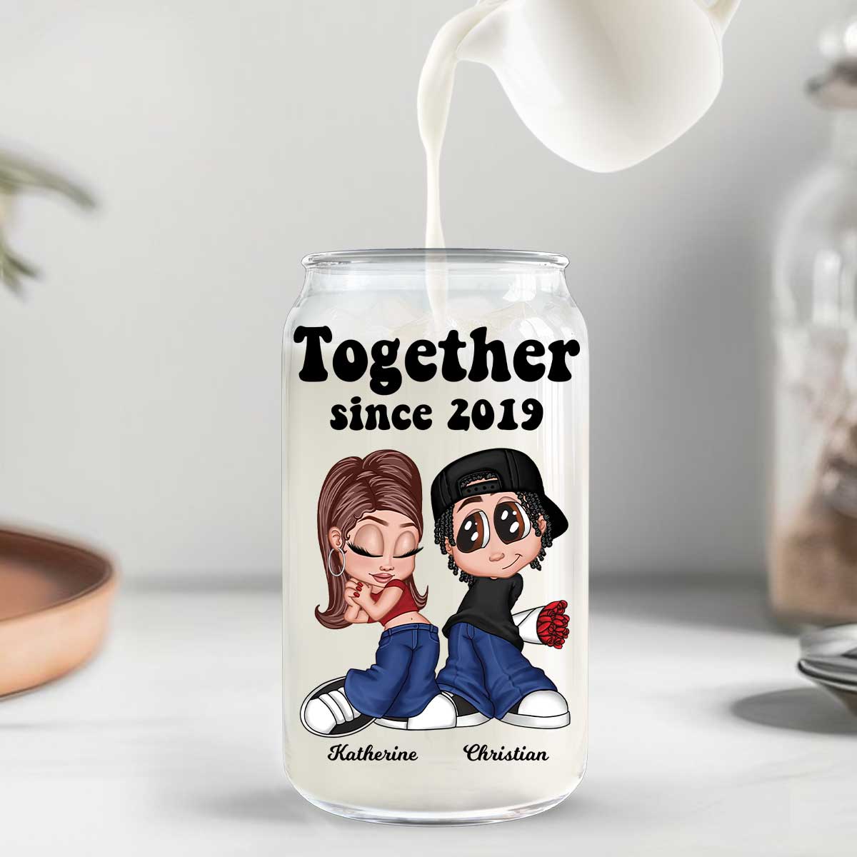 Y2K Couple Gift For Him For Her Personalized Clear Glass Can