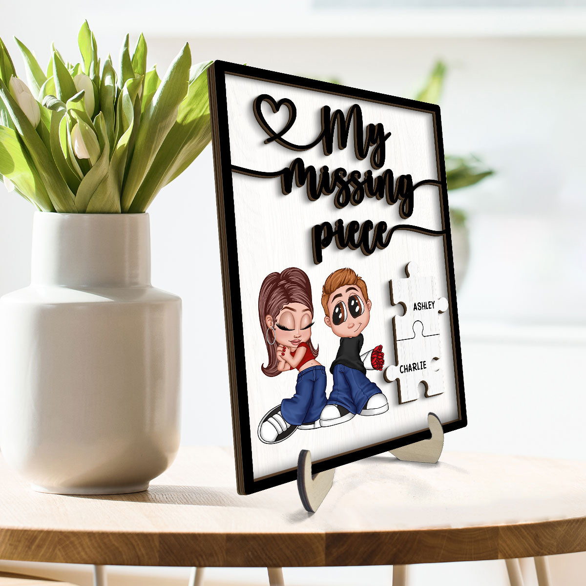 Y2K Couple My Missing Piece Personalized 2-layer Wooden Plaque,  Gift For Him, For Her