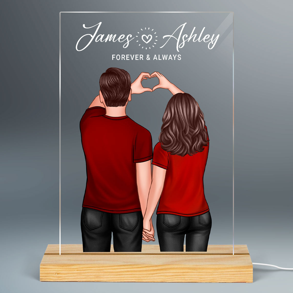 Back View Couple Heart Hands Simple Personalized Plaque LED Night Light - Valentine‘s Day Gift