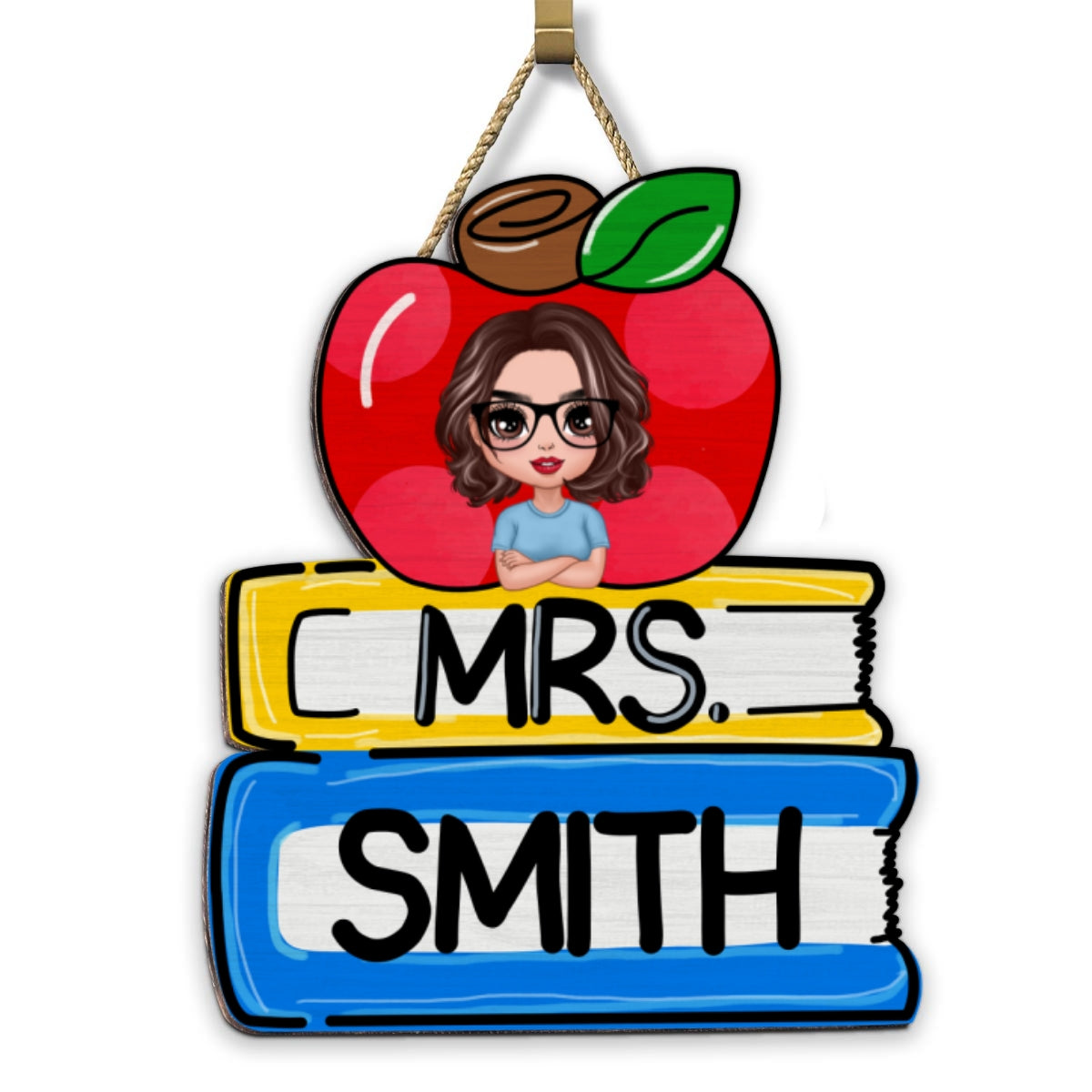 Teacher Apple And Books Personalized Wood Sign, Teacher Appreciation Gift, Classroom Decor, Welcome Back To School