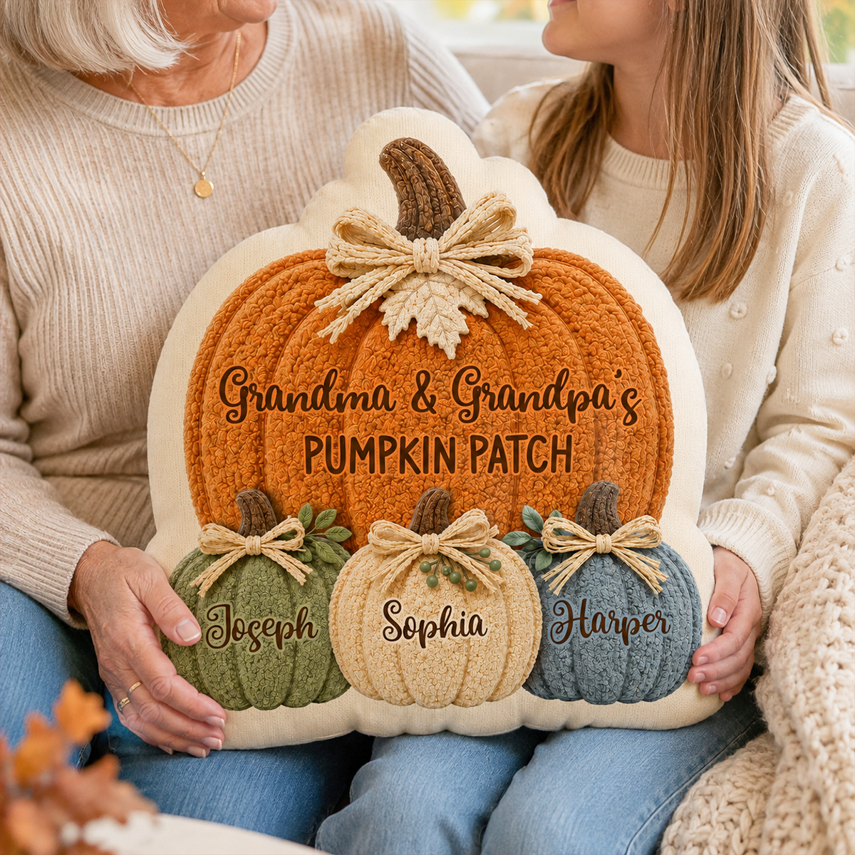 Grandma & Grandpa's Pumpkin Patch 2D Printed - Personalized Pillow - Fall Season Decor For Grandparents