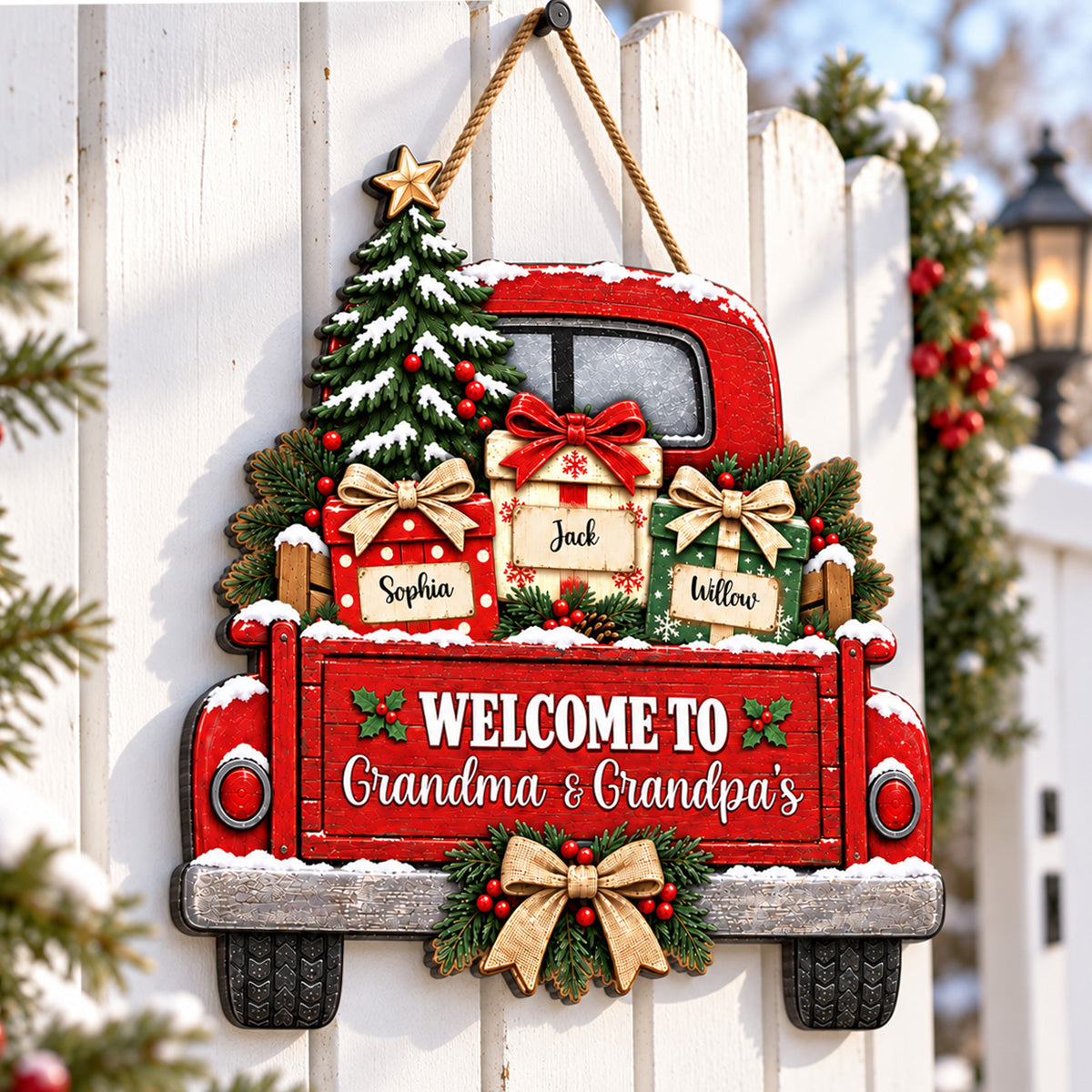 Welcome To Grandma Grandpa's House Christmas Truck 2D Flat Printed - Personalized Wood Sign - Christmas Decor For Grandparents